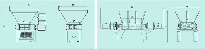 Overall dimensions of double shaft shredders